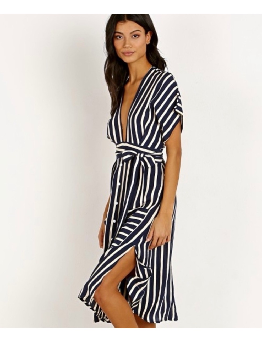 Faithfull the Brand Navy and Cream Striped Midi Dress - Milan
